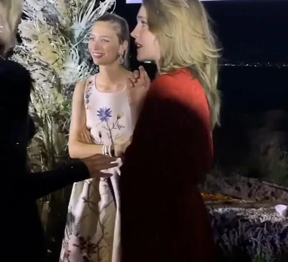 Beatrice Borromeo wore a floral print dress from Christian Dior Spring 2020 ready-to-wear collection. Natalia Vodianova at La Guérite in Cannes