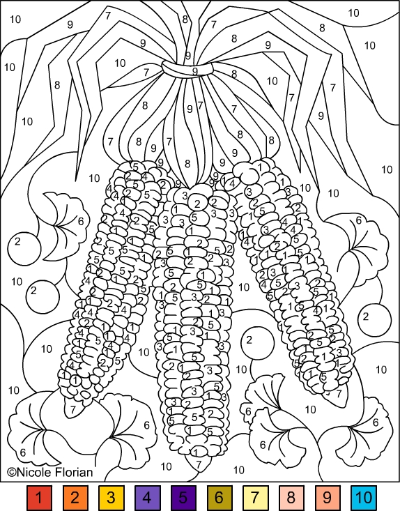 Nicole's Free Coloring Pages: COLOR BY NUMBER * INDIAN CORN & GINKGO BILOBA  * COLOR BY NUMBERS