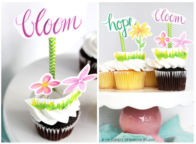 florals, springtime, cupcake toppers, cake decor, free printable, flowers