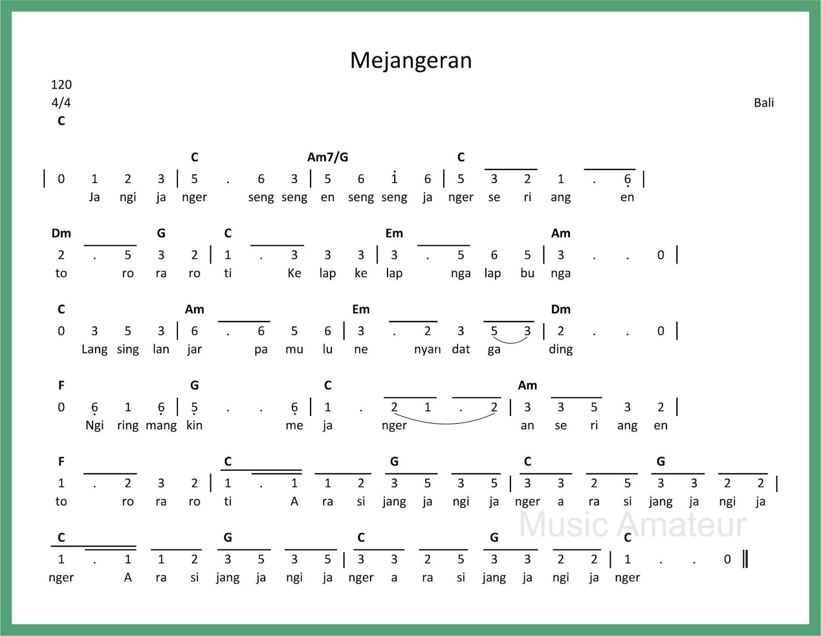 Not Angka Mejangeran SEPUTAR MUSIK