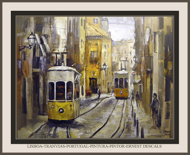LISBOA-PINTURA-ARTE-PORTUGAL-HISTORIA-TRANVIAS-ERNEST DESCALS-