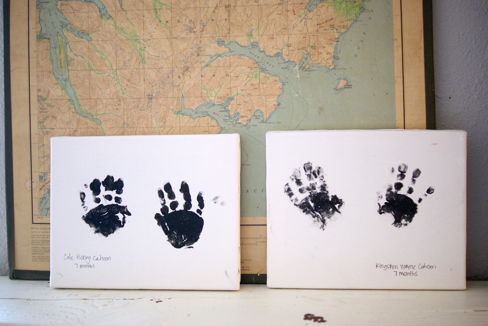 Three Men & One Lady. DIY Canvas Baby Handprints