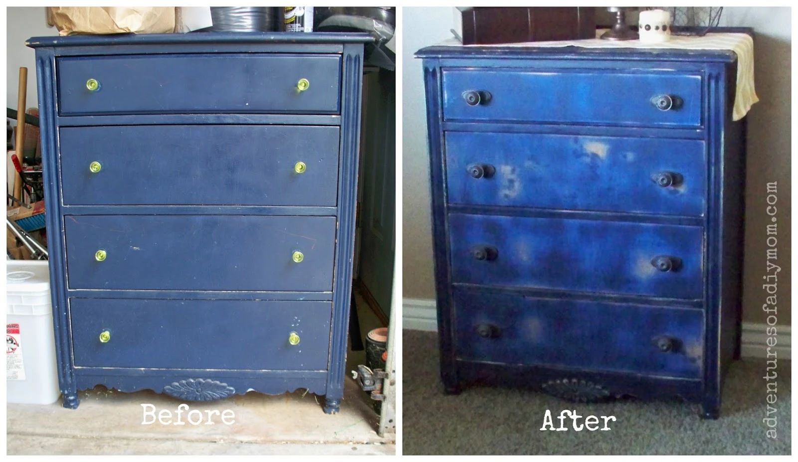 Before and After Blue Distressed Dresser