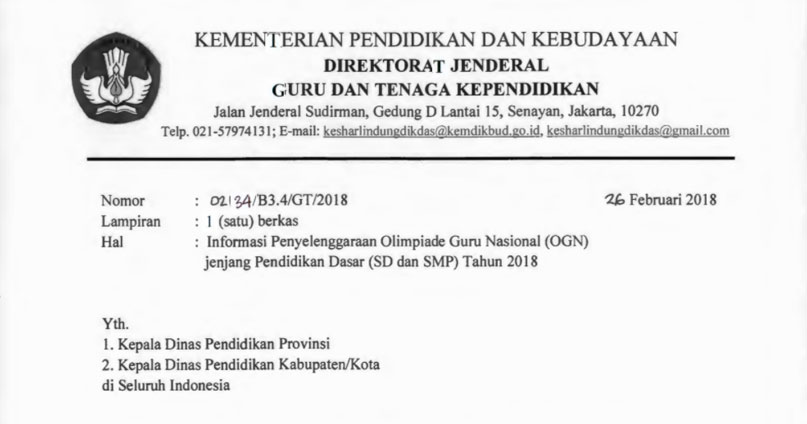 PEDOMAN PELAKSANAAN OLIMPIADE GURU NASIONAL (OGN) SD,SMP