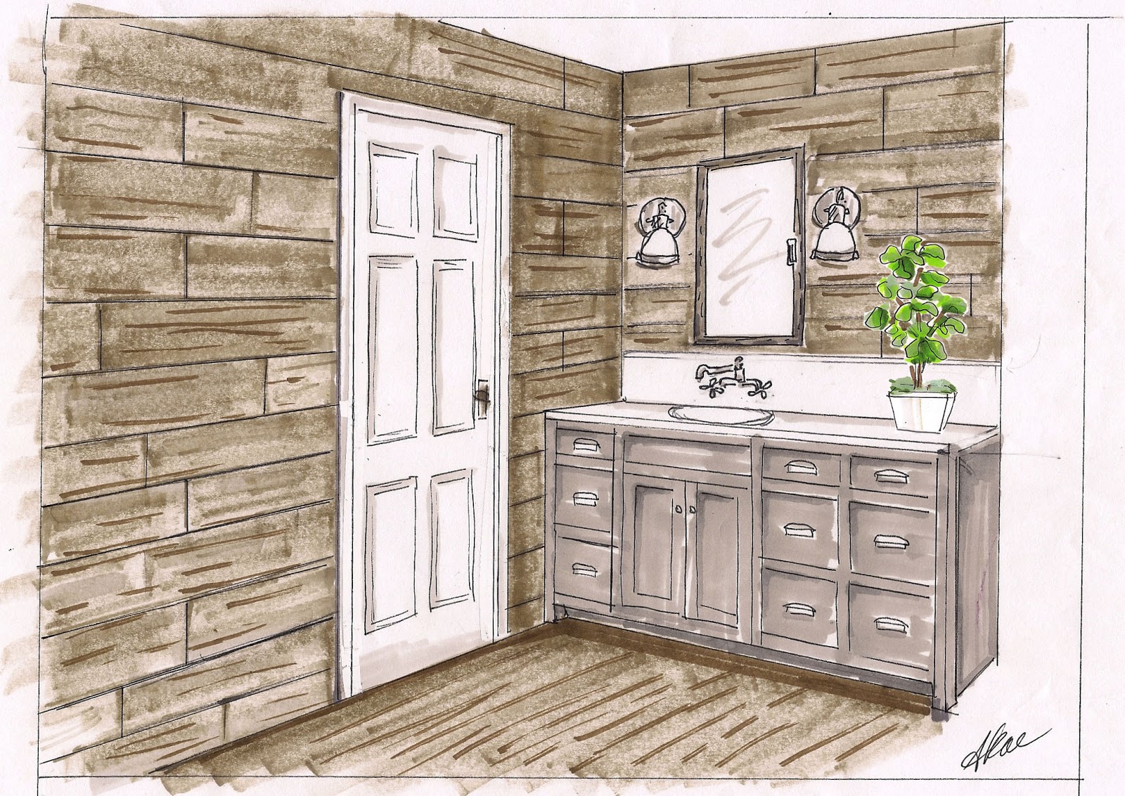 my pink sketchbook Rustic Schoolhouse and Bathroom