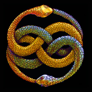 Dibujo con el amuleto de Auryn. Son dos serpientes entrelazadas