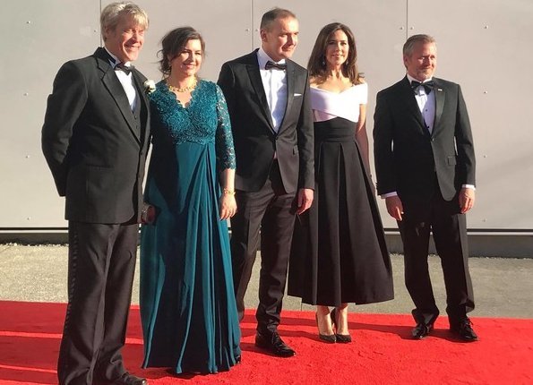 Crown Princess Mary wore Preen by Thornton Bregazzi Virginia Dress and Princess Mary carried Sergio Rossi black clutch, Gianvito Rossi shoes