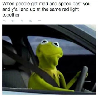 kermit the frog gurning out of car window road rage bad driving incident