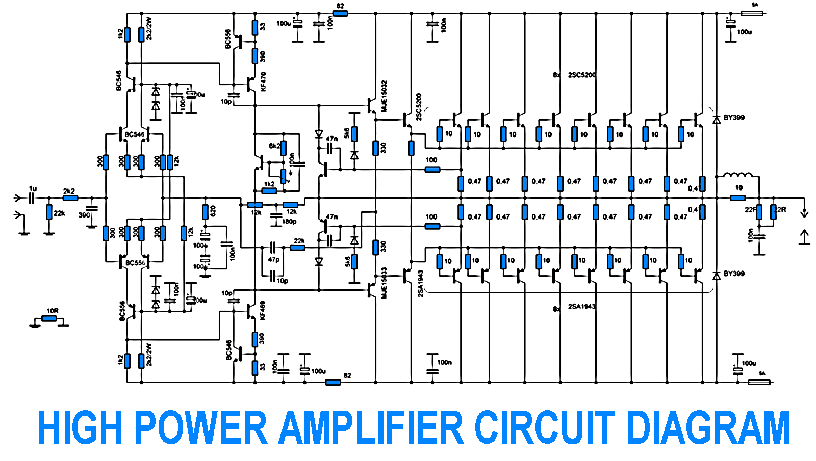 Wiring Schematic diagram: 700W Power Amplifier with 2SC5200 2SA1943