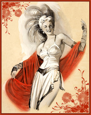 ilustración vintage de dama con sombrero de plumas