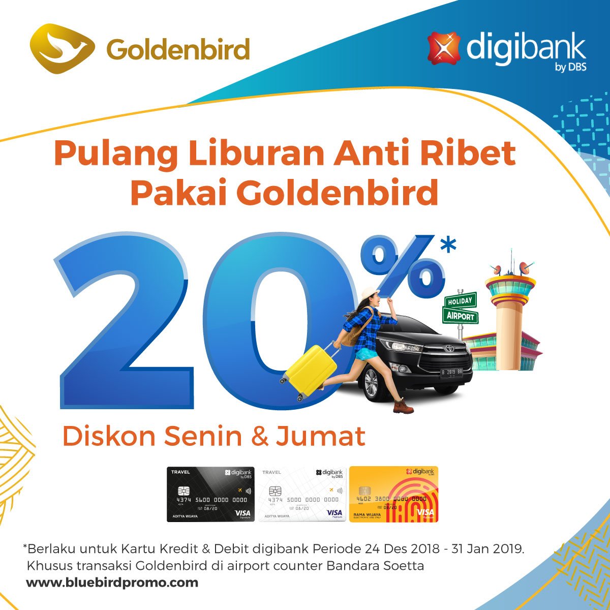 #BlueBird - Promo Diskon 20% GoldenBird Pakai Kartu Debit & Kredit Bank Digibank
