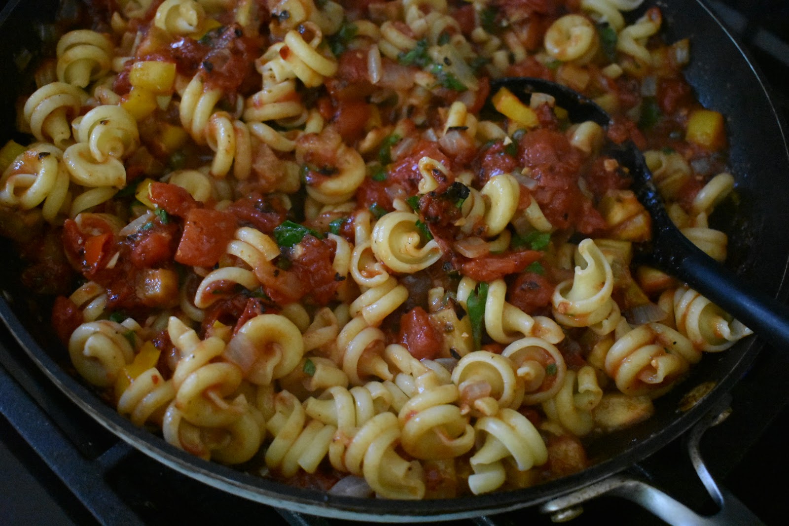 Eggplant Caponata Pasta with Shrimp Chef Jen