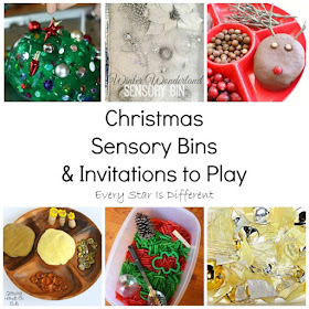 Christmas sensory bins and invitations to play for kids.