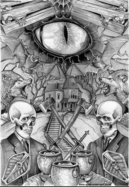 An original hand drawn and painted grotesque, haunting & disturbing, surreal, macabre and horror art drawing