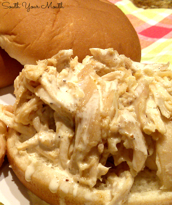 Crock Pot Pulled Chicken | Tender perfectly seasoned chicken made in a slow cooker then pulled or shredded for barbeque chicken sandwiches plus a recipe for Alabama White Barbeque Sauce.