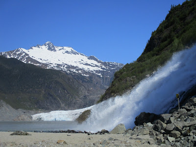 Waterfall at the end of the Nugget Trail at Mendenhall Glacier in Juneau, Alaska