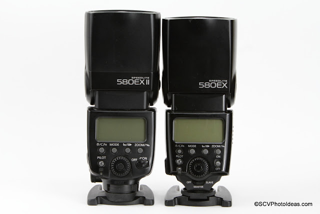 Canon Speedlite 580EX II and 580EX side by side