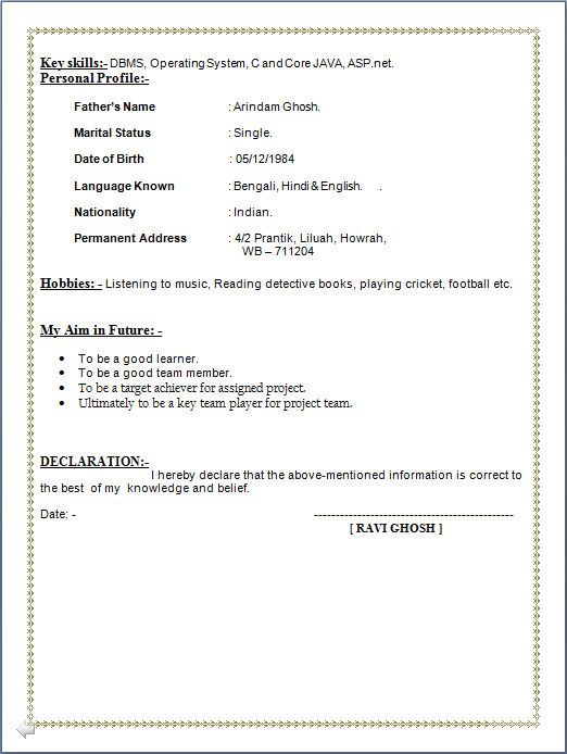 Sample resume for mca