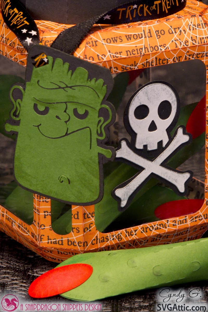 Close up of Frankenstein tag on Halloween Jar 