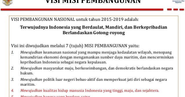 Jelaskan Visi dan Misi Pembangunan Nasional Indonesia 
