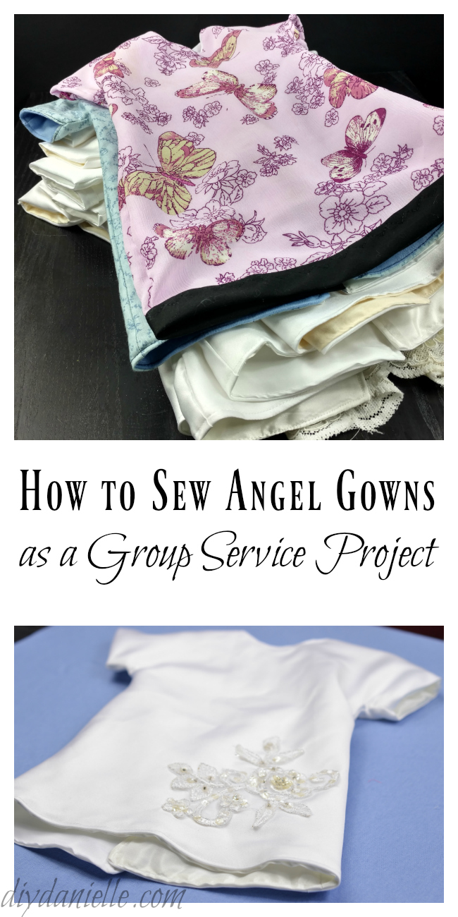 Tutorial on how to sew Angel Gowns from upcycled wedding dresses as a group service project. Our MOPS group made 13 gowns to donate. How to setup and sew Angel Gowns for a MOPS Group Service Project.