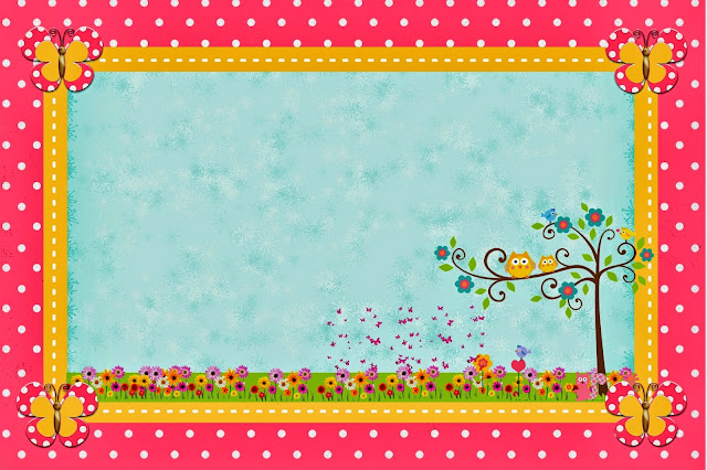 Kit de Búhos y Mariposas para Imprimir Gratis. Para hacer Invitaciones, Marcos o Tarjetas para imprimir gratis de Búhos y Mariposas.