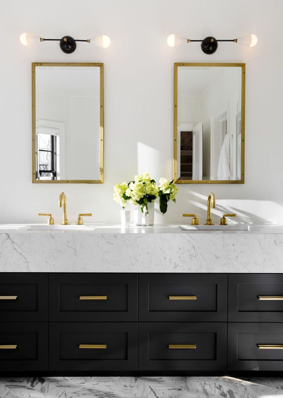 lamb & blonde Black, White, and Gold Bathrooms