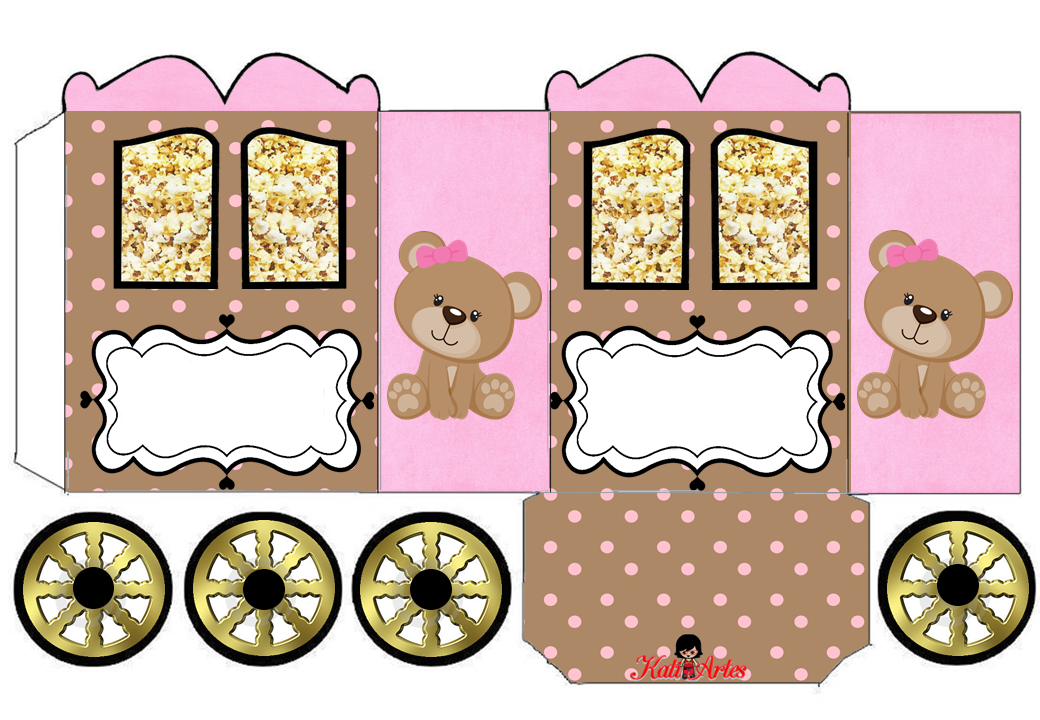 Teddy Bear in Pink: Princess Carriage Shaped Free Printable Box.