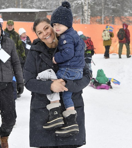 Crown Princess Victoria, Prince Daniel, Princess Estelle. Prince Oscar wore Sorel winter carnival boots