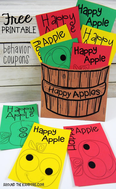 Free printable happy apple behavior coupons for kids from AroundtheKampfire.com