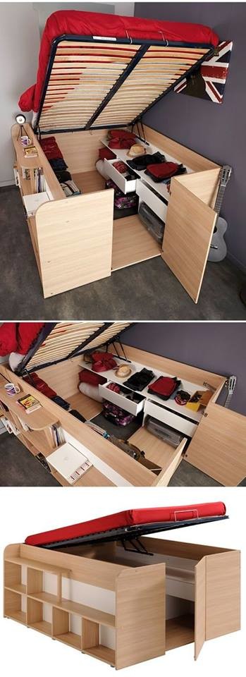 desain inspiratif tempat tidur dengan lemari di bawahnya