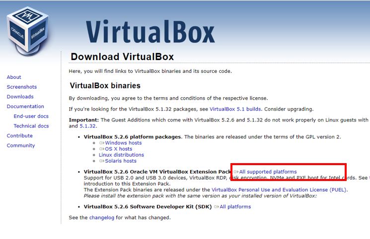 Download Oracle virtualbox extension pack