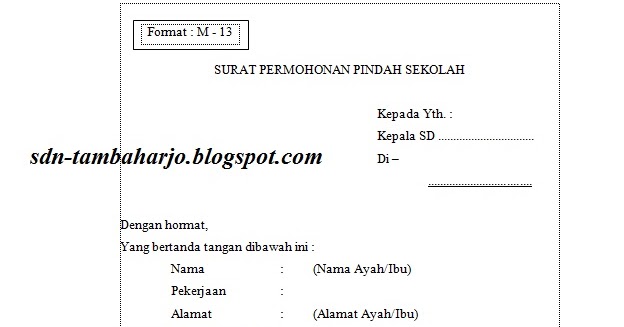 Contoh Surat Pindah Siswa-Siswi SD Antar Kabupaten  SD 