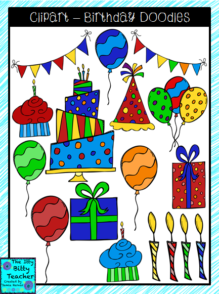 http://www.teacherspayteachers.com/Product/Clipart-Birthday-Doodles-Primary-Colors-1352762