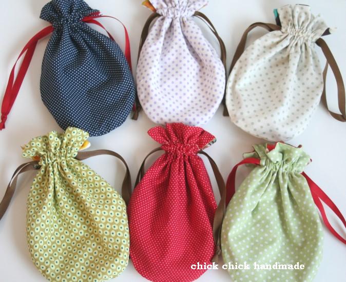 chick chick sewing: Reversible mini drawstring bags and more