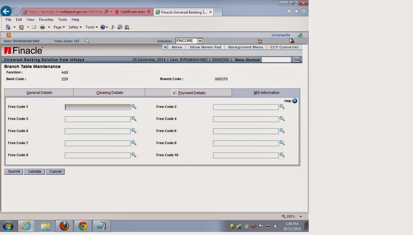 Addition of Branch code to a bank in DOP Finacle POFINACLEGUIDE