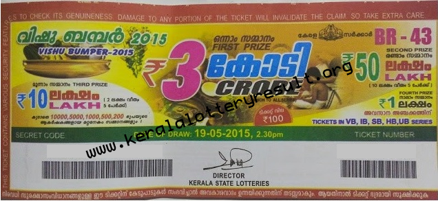 Vishu Bumper Lottery 2015 BR-43 Result