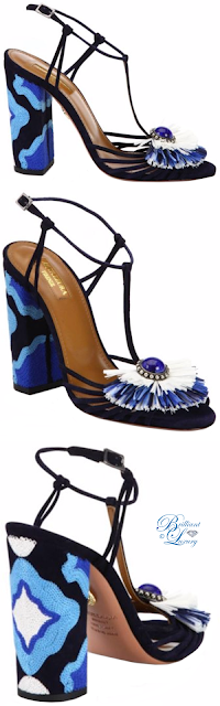 ♦Aquazzura Samba blue embellished suede block heel sandal #pantone #shoes #blue #brilliantluxury