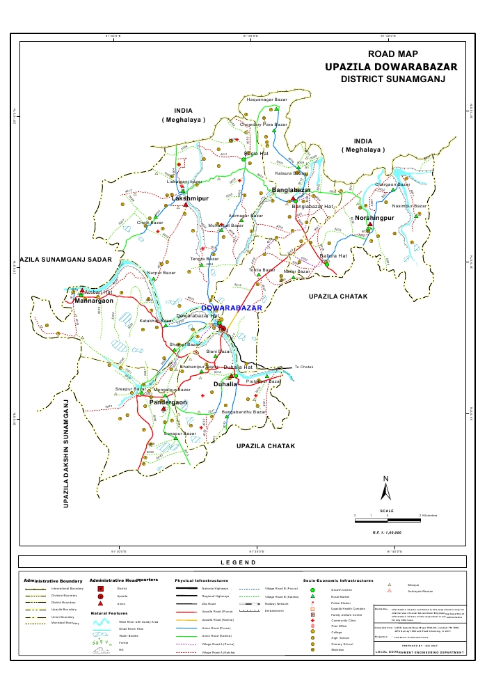 Dowarabazar Upazila Road Map Sunamganj District Bangladesh