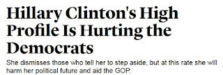 screen cap of Atlantic headline reading: 'Hillary Clinton's High Profile Is Hurting the Democrats'