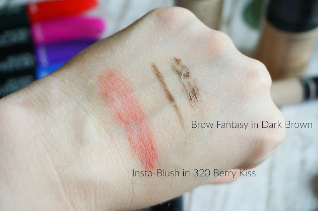 Revlon Swatch Insta-Blush in 320 Berry Kiss Brow Fantasy in Dark Brown