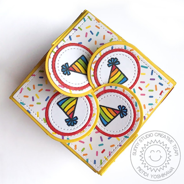 Sunny Studio Stamps Party Hat Birthday Gift Box (using Wrap Around Box Die and Surprise Party 6x6 Paper)