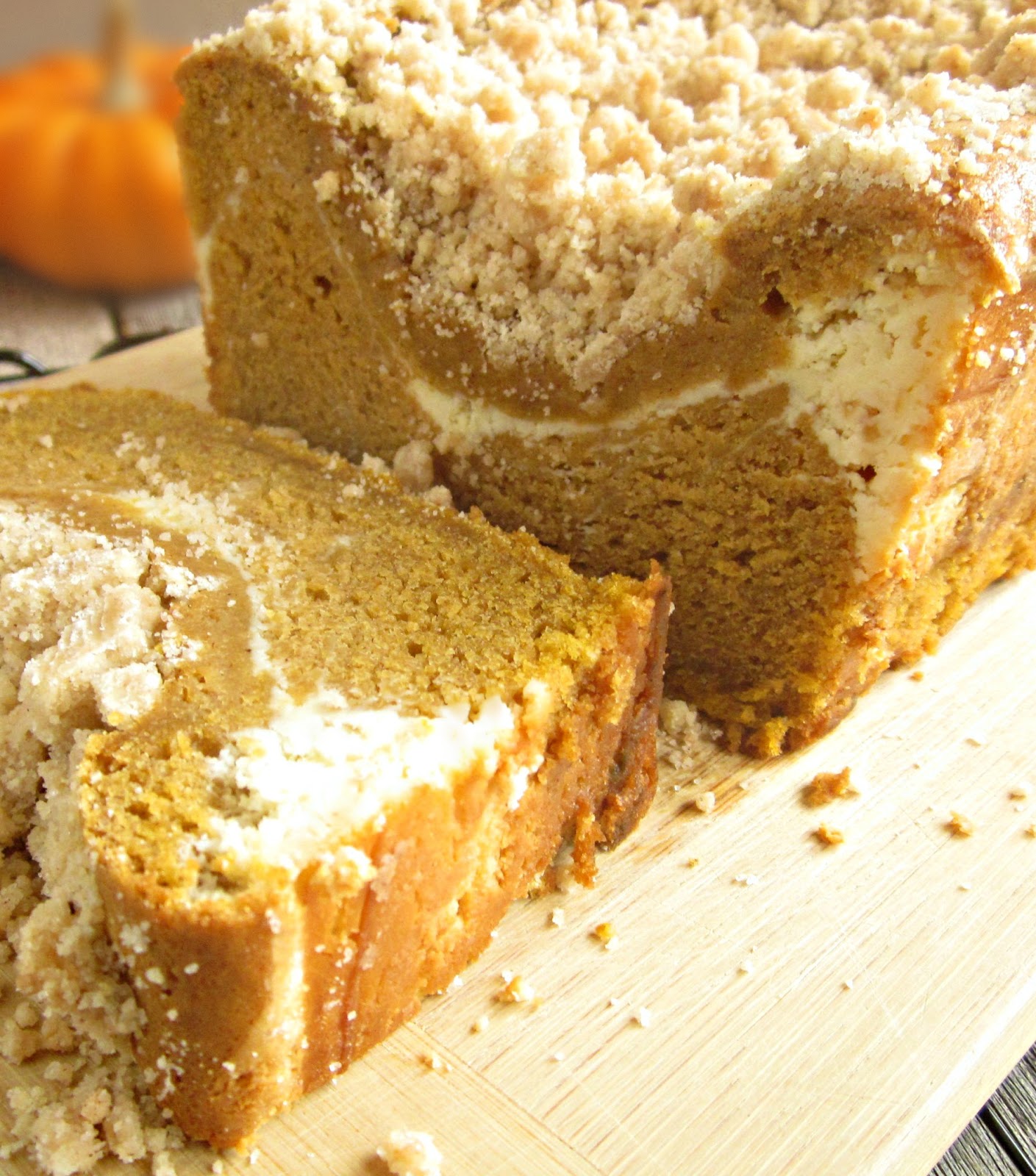 Hungry Couple Pumpkin Streusel Bread with Cream Cheese Swirl