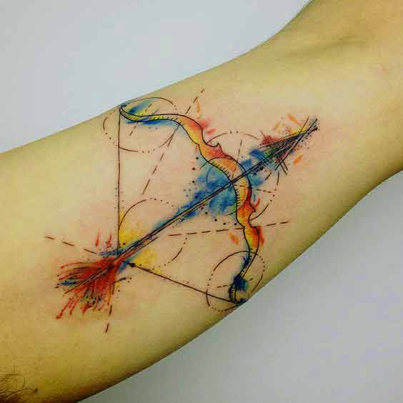 Watercolor Sagittarius bow and arrow tattoo design