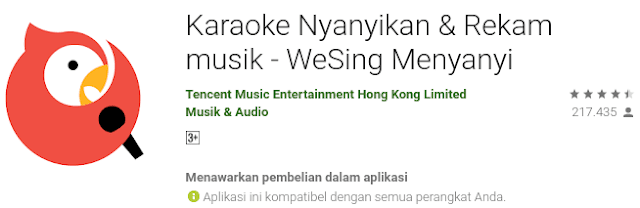 Aplikasi Karaoke di Android Wesing Wesing ini adalah aplikasi karaoke buatan Tencent Music Intertainment yang bisa kalian unduh gratis di Google Play Store.