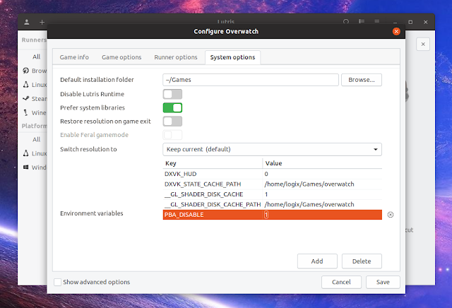 Lutris setting environment variables