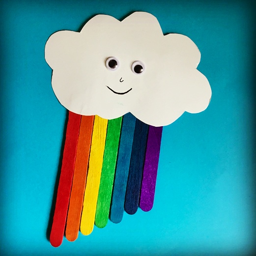 Craft for kids, kids Craft, Craft Stick Craft, Wood Stick Craft, Easy Craft, Fun Craft, summer activity, preschool activity, kindergarten project, toddler craft, toddler fun, cloud, rainbow, teaching colors