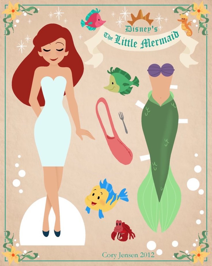 Ariel the Little Mermaid printable paper dolls filmprincesses.blogspot.com
