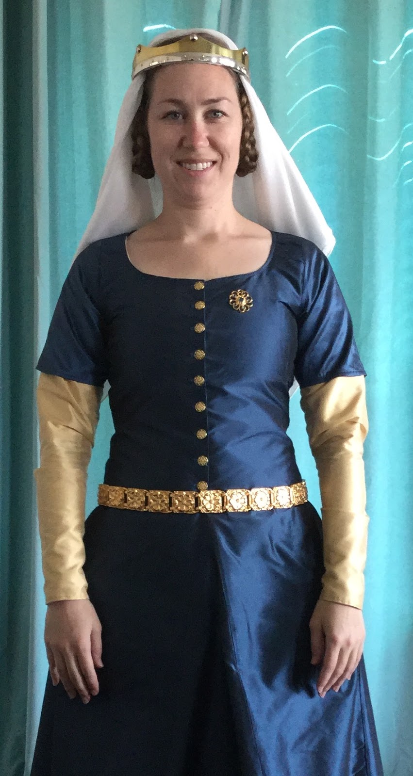 Jane Fox Historical Costumes: 14th Century Blue Cotehardie and Gold Kirtle