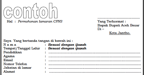 Contoh Surat Lamaran CPNS Pemkab Aceh Besar - List Kerja